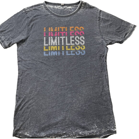 Retro Distressed LIMITLESS Crew Neck Top Screen T-Shirt Long Length Soft Comfy - Picture 1 of 2